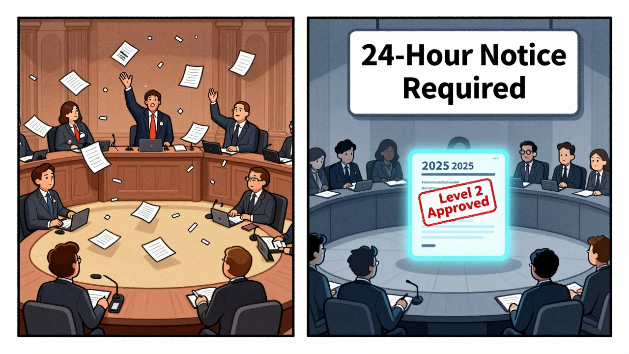 Contrasting chaotic 2022 amendment floor with orderly 2025 committee room under strict new rules.