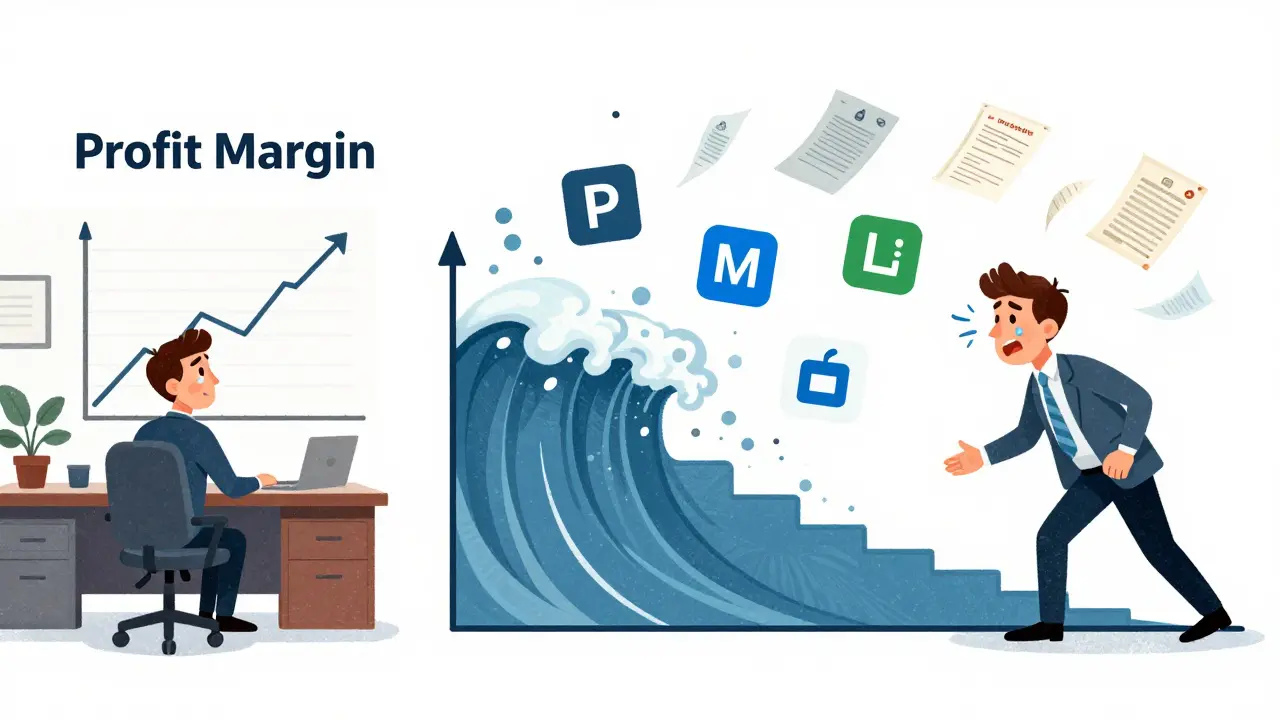 A CEO watches as affordable open-source software overwhelms and flattens his profit graph.