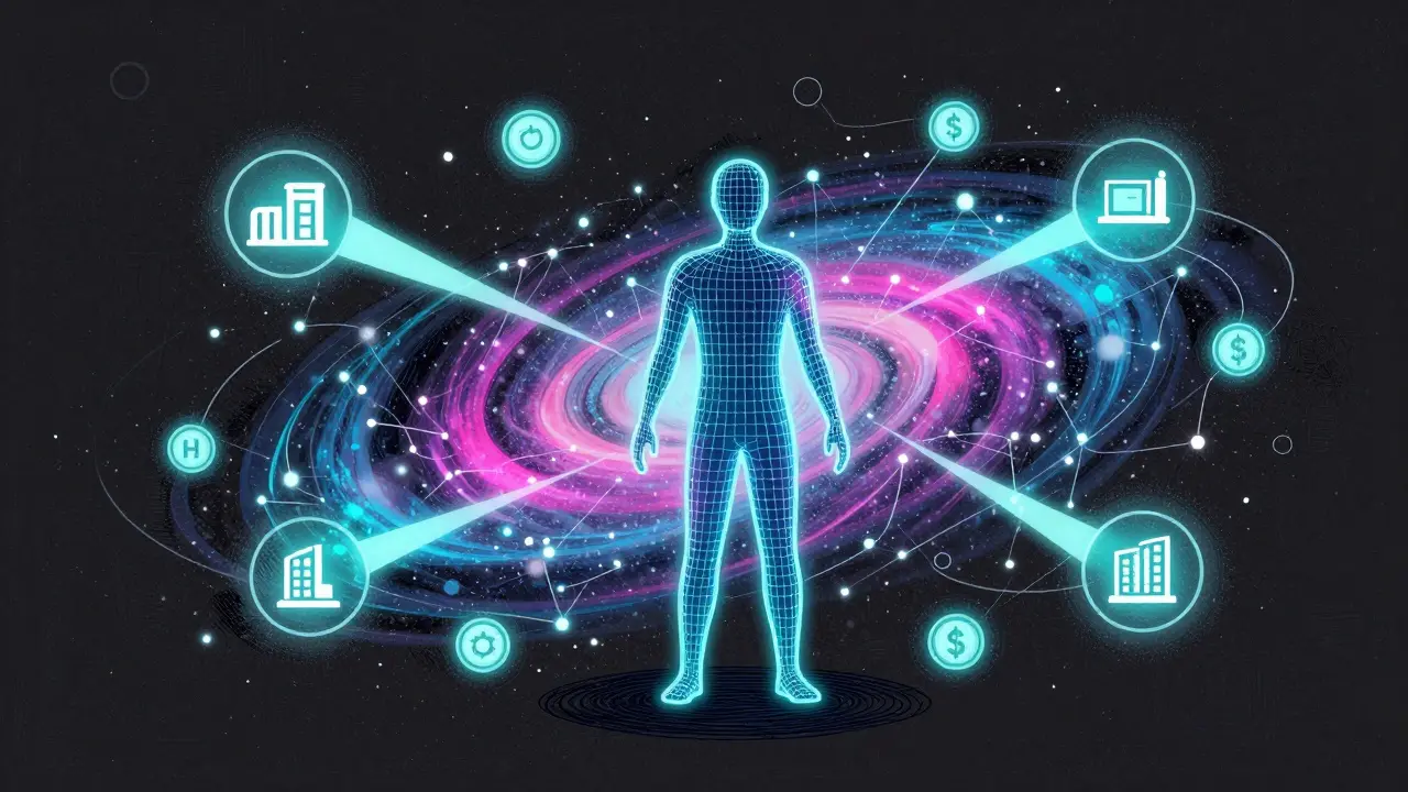 Stylized drawing of digital network monitoring regulatory data streams.