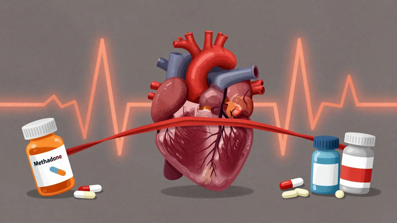 Cartoon showing drugs stretching heart's electrical reserve to breaking point.