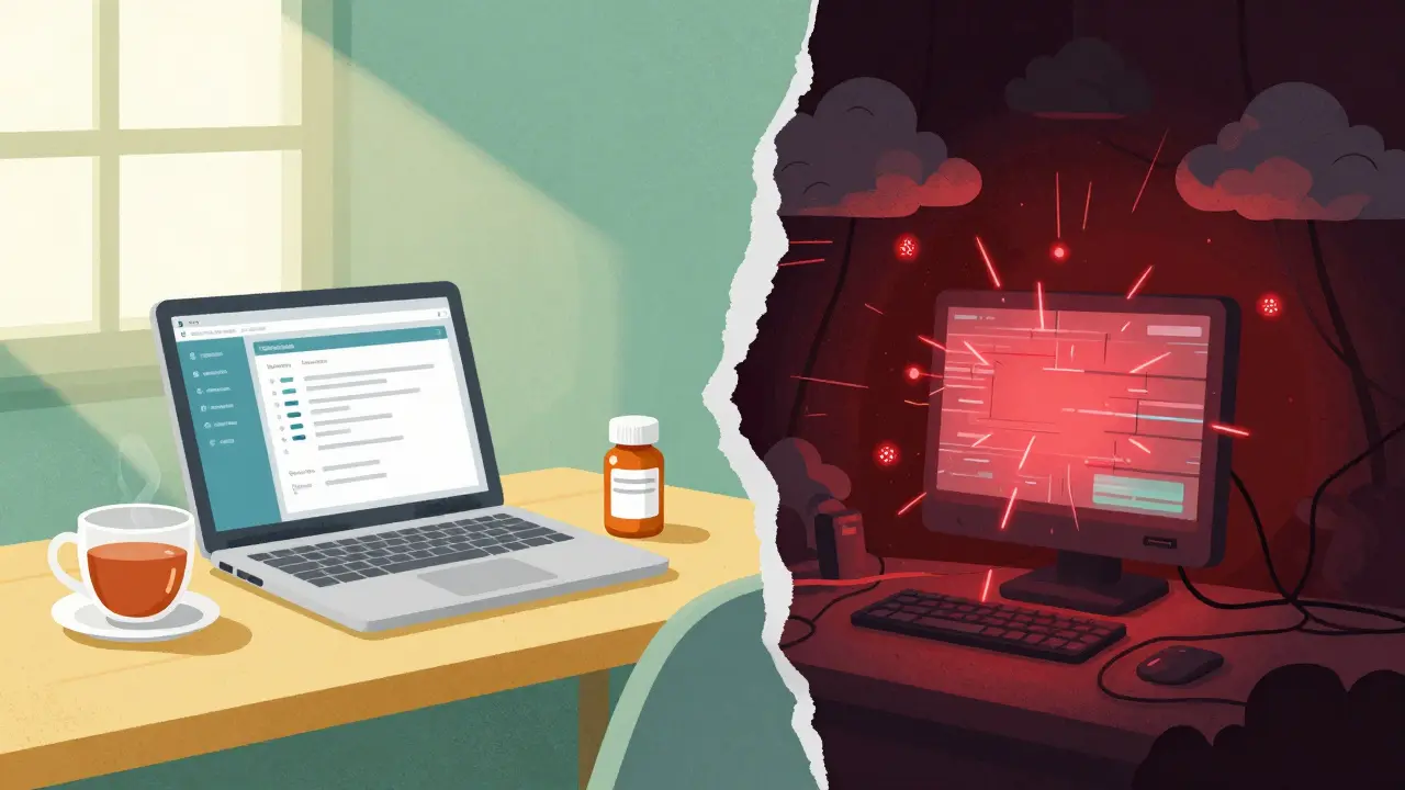 Contrast between safe medical websites and dangerous unregulated online pharmacies