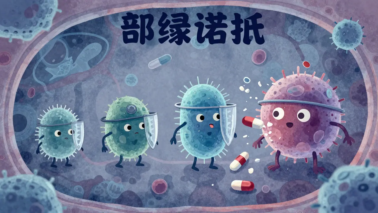 Microscopic bacteria developing resistance shields against weak antibiotics