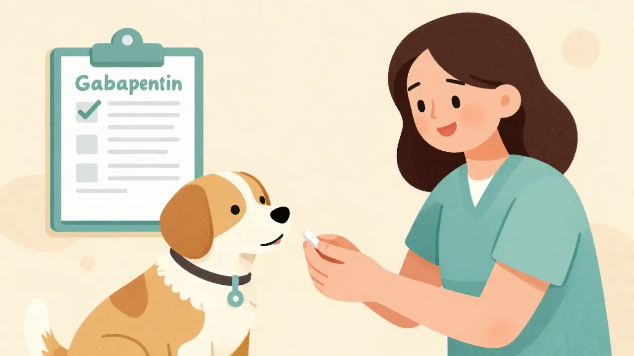 Pet owner giving vet-approved gabapentin to a relaxed dog