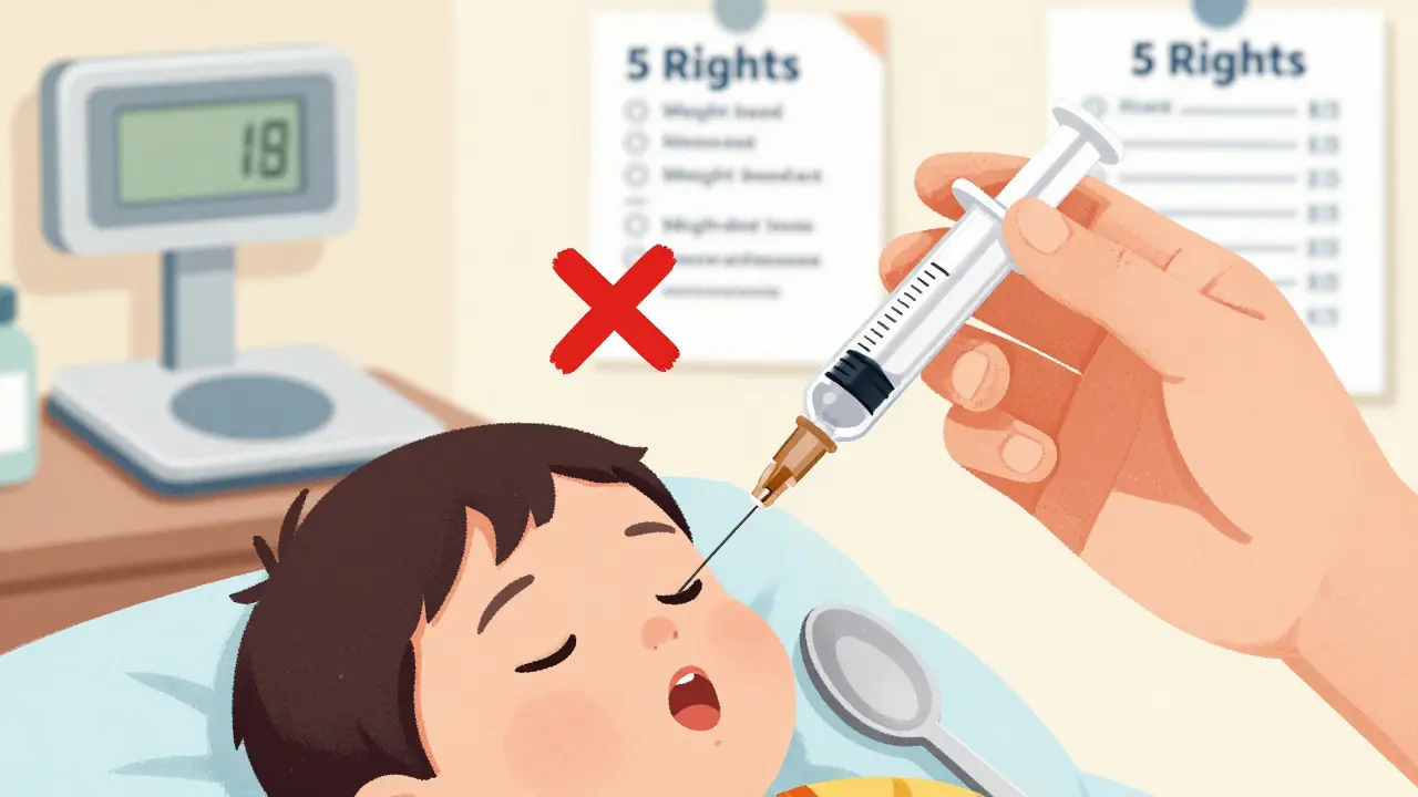 Hand using oral syringe for child medication instead of spoon