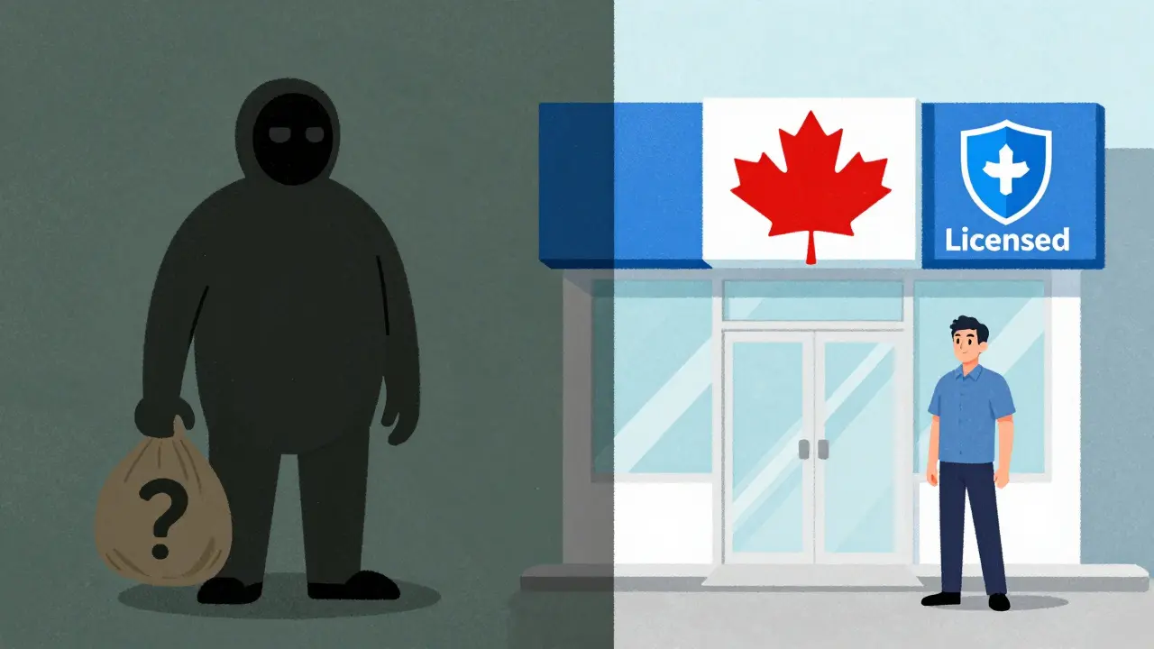 Comparison between unsafe shady pharmacy and safe licensed one