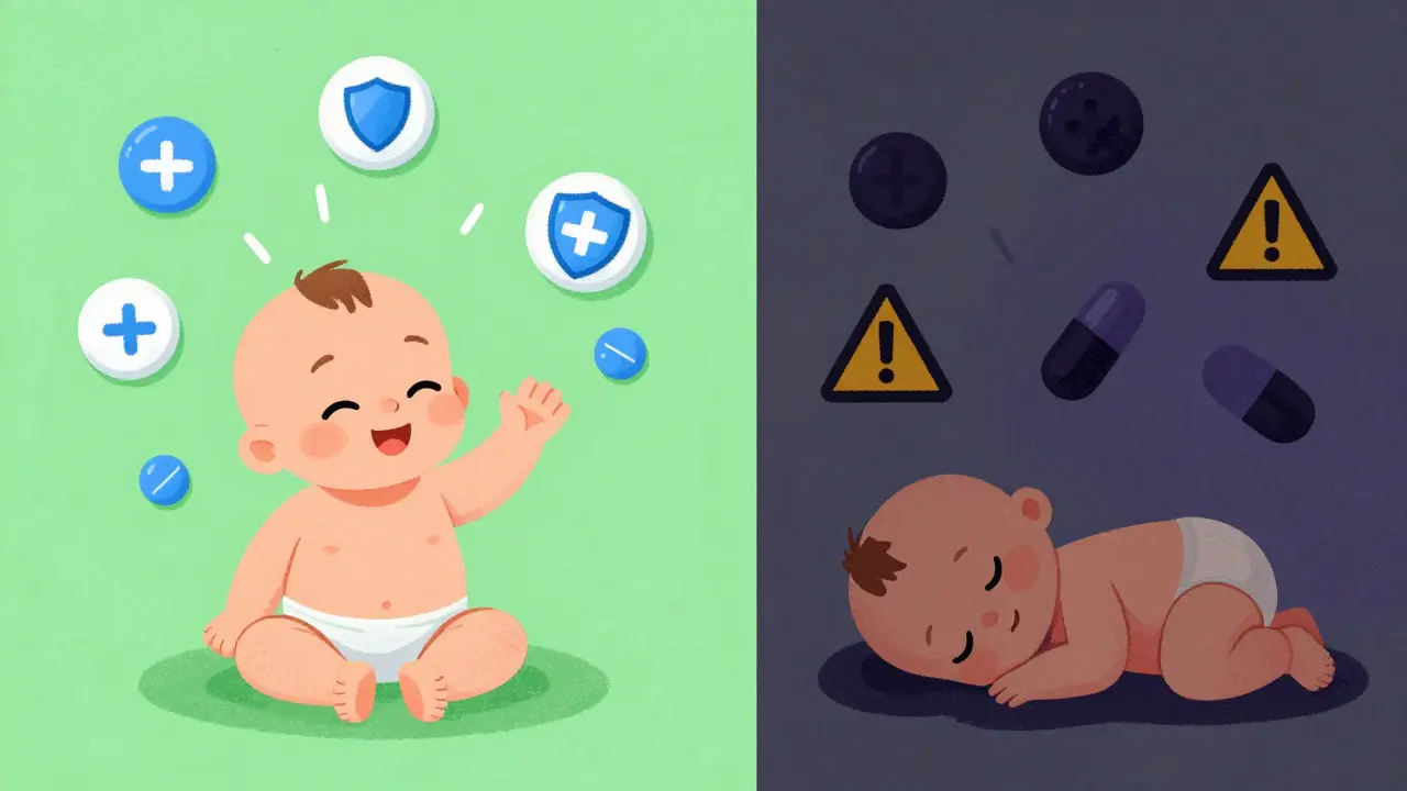 Illustration comparing safe vs unsafe meds for babies