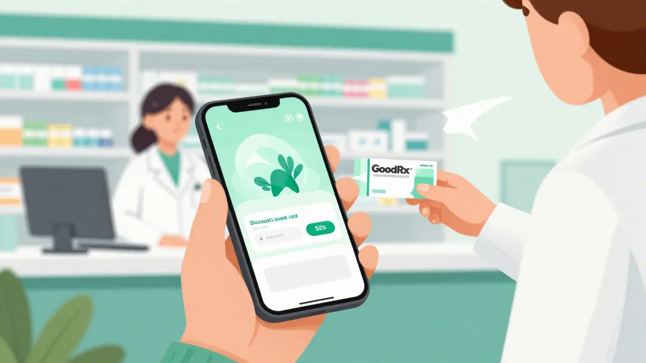 Person using discount app to save money on generic medication