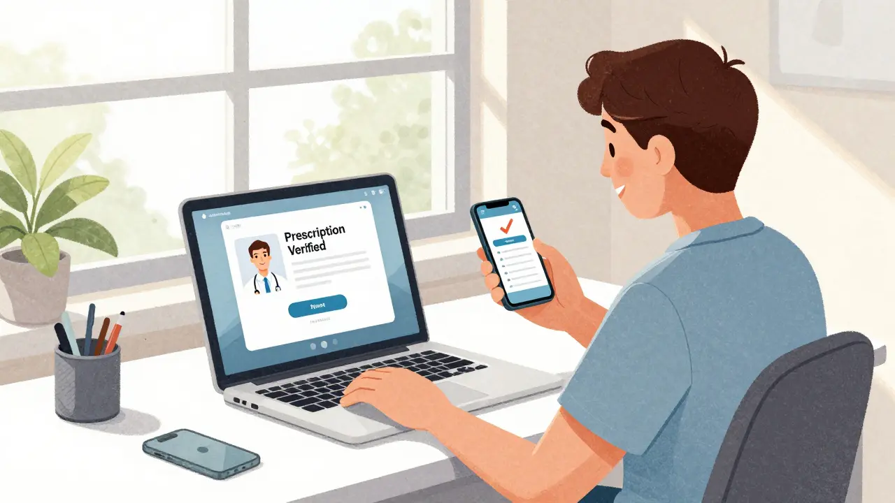 Person using telemedicine and ordering meds safely online
