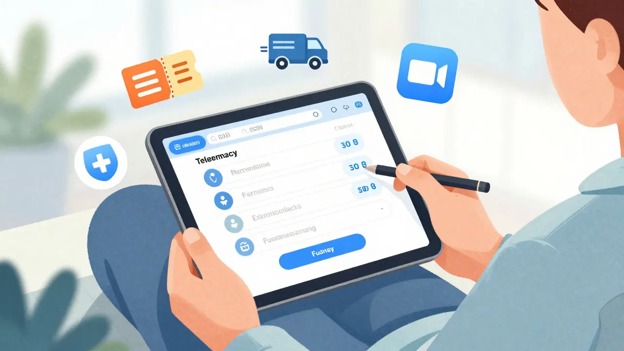 Relaxed person using tablet to compare online pharmacy options